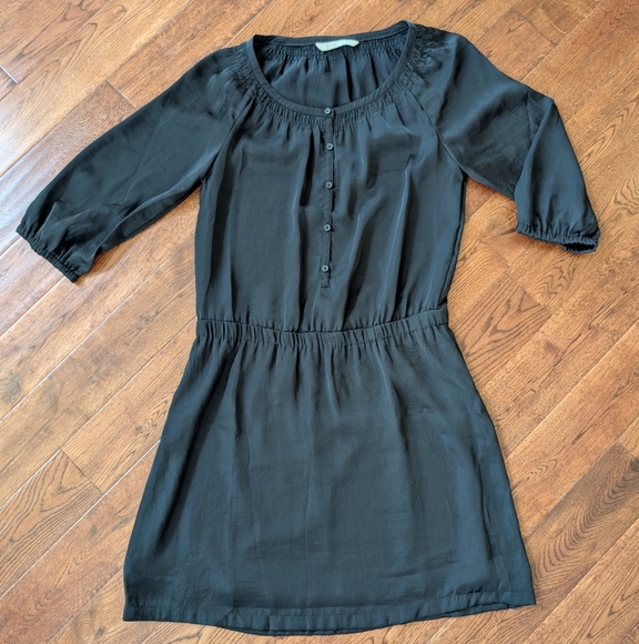 Old Navy Dresses & Skirts - EUC Old Navy Black Silky Shirt Dress Scoop Neck 3/4 Sleeve Midi Size Small